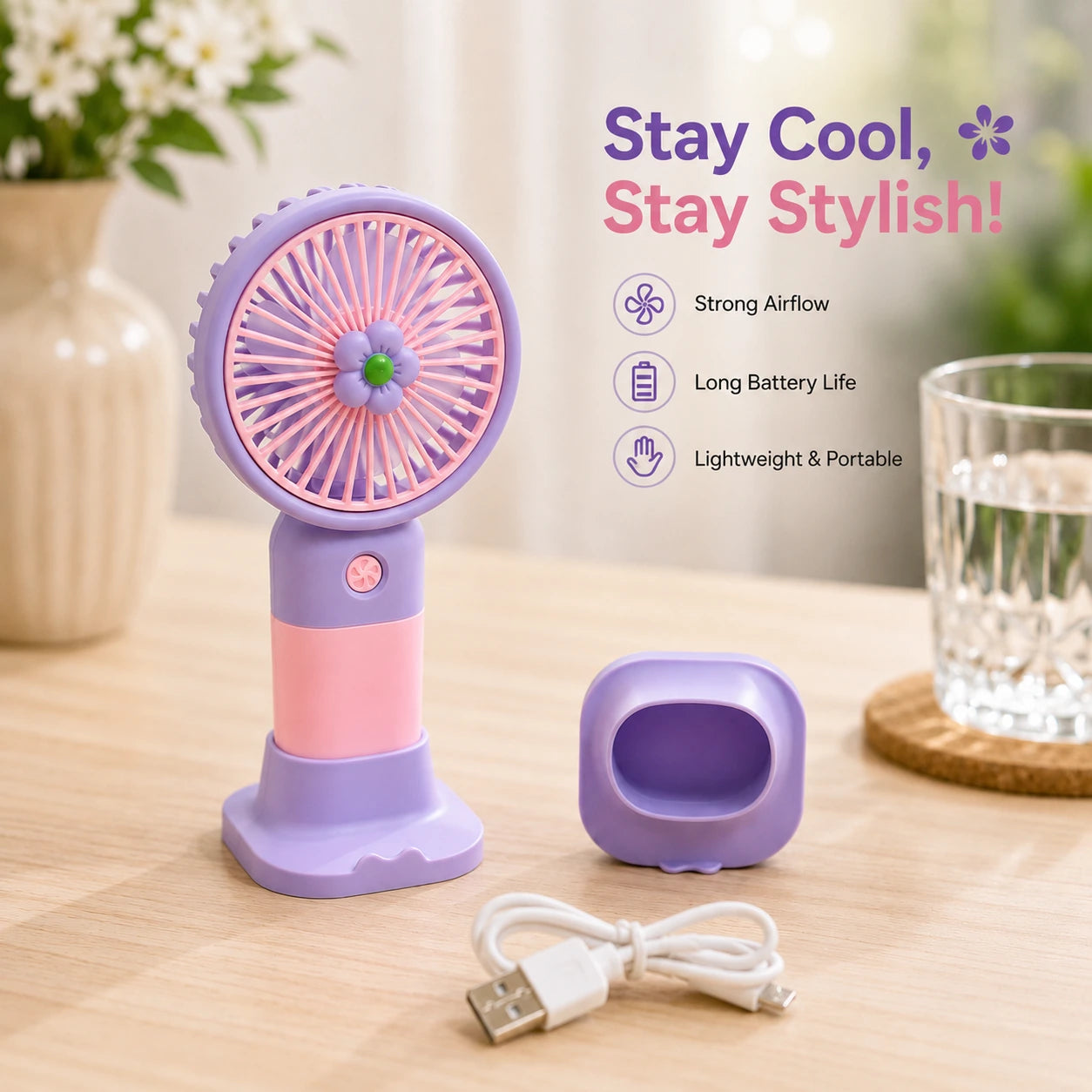 Flower Mini Handheld Portable Fan – Rechargeable USB Fan