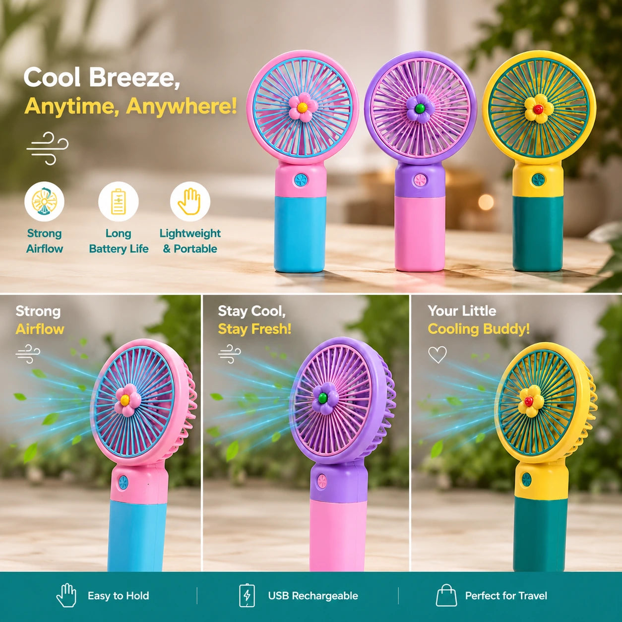 Flower Mini Handheld Portable Fan – Rechargeable USB Fan