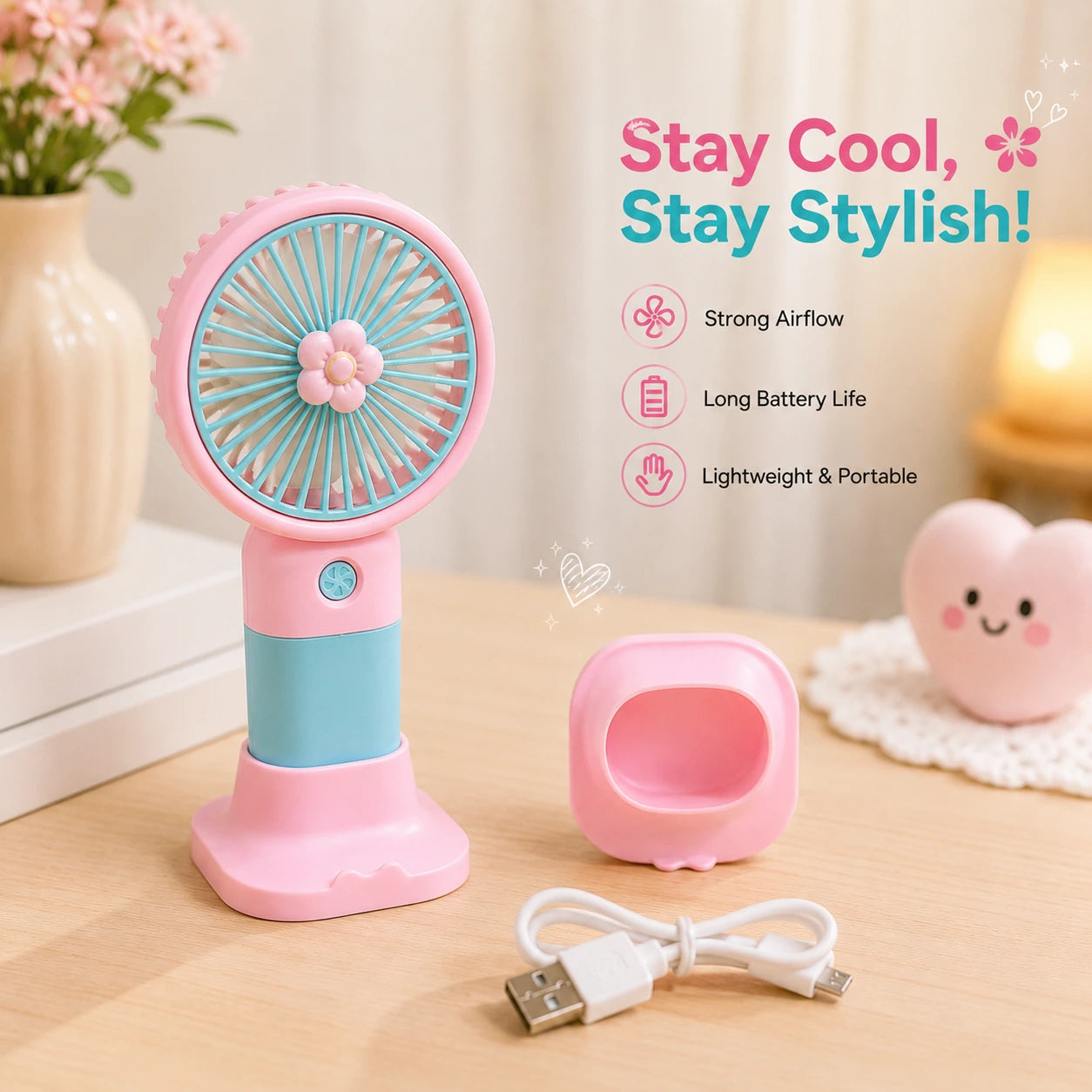 Flower Mini Handheld Portable Fan – Rechargeable USB Fan